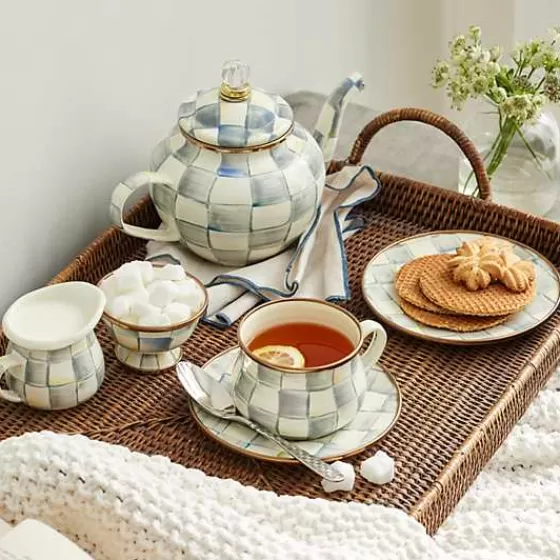 Originale Sottotazza Decorata MacKenzie-Childs - Design British con Motivo a Scacchi Argentati, Accessorio Elegante per Tavola - Prezzo Conveniente - Idea Regalo Originale per Appassionati di Stile Vintage