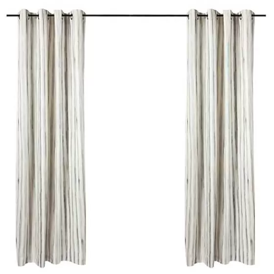 MacKenzie-Childs: Tenda Elegante con Righe Argentate e Finitura ad Anelli - Nuova Collezione