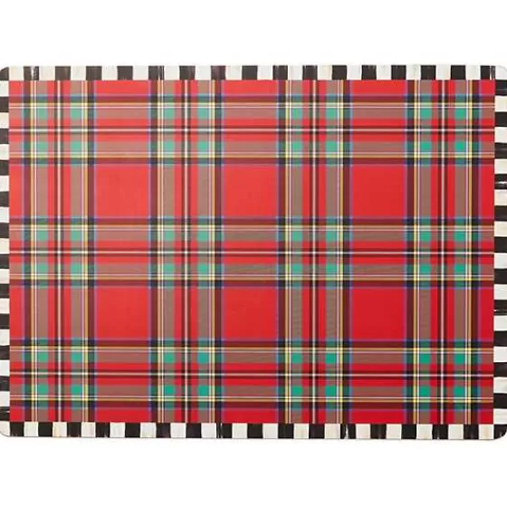 Elegante Set da 4 Sottopentole Motivo Scozzese Rosso con Base in Sughero | Collezione MacKenzie-Childs