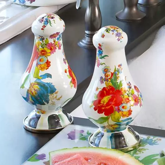 MacKenzie-Childs Portaspezie Artistici Bianchi - Coppia Grande con Motivi Floreali per Sale e Pepe, Collezione Elegante da Tavola